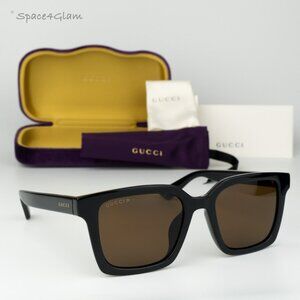 Gucci Women Sunglasses Shiny Black Brown Square GG1582SK 004 NEW AUTHENTIC